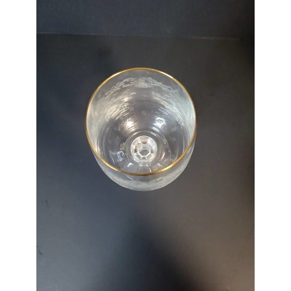 Vintage Etched 6.5" Wine Water 12 oz. Glass Goblet with 22 Karat Rim - Picture 7 of 8